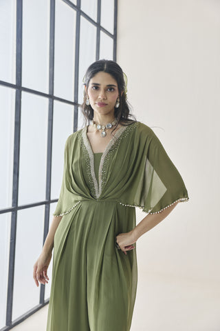 Jumpsuit for Indian Wedding - Green Material Girl Kaia Jumpsuit by Seema Thukral at Mrs. G