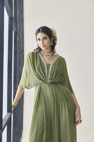 Jumpsuit for Indian Wedding - Green Material Girl Kaia Jumpsuit by Seema Thukral at Mrs. G