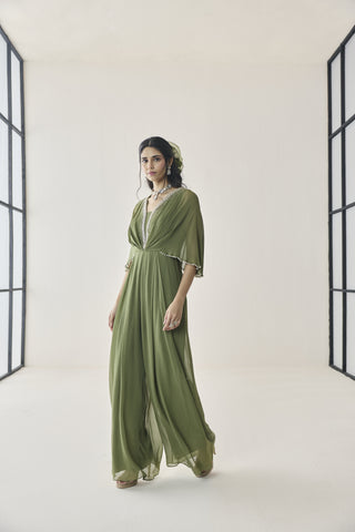 Jumpsuit for Indian Wedding - Green Material Girl Kaia Jumpsuit by Seema Thukral at Mrs. G