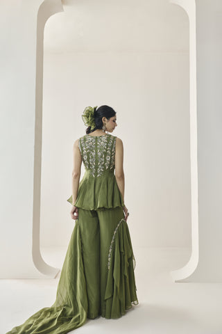 Peplum Sharara Set for Indian Wedding - Green Material Girl Yara Peplum and Sharara Set by Seema Thukral at Mrs. G
