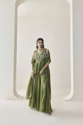Peplum Sharara Set for Indian Wedding - Green Material Girl Yara Peplum and Sharara Set by Seema Thukral at Mrs. G