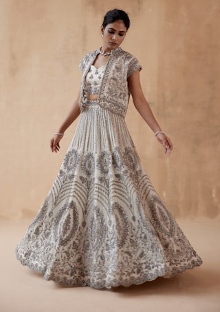 Gray organza lehenga and jacket set