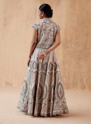 Gray organza lehenga and jacket set