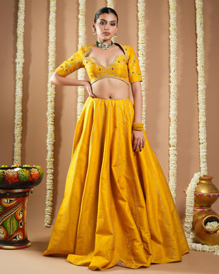 Mustard yellow heavy slub avyanna lehenga set