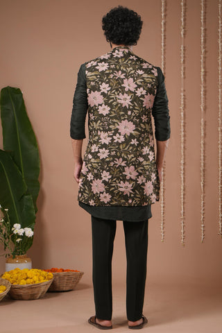 Kurta set for Indian Wedding – Olive Green Heavy Sheer Jacket by AHI Clothing