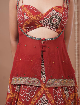 Lehenga set for Indian Wedding – Red Bandhani Printed by AHI Clothing