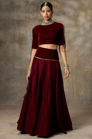Maroon solid top and skirt set