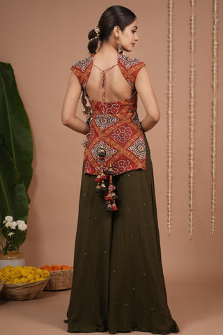 Kurti palazzo set for Indian Wedding – Red Bandhani Printed by AHI Clothing