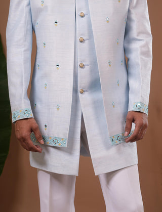 Jodhpuri set for Indian Wedding – Sky Blue Open Jacket by AHI Clothing