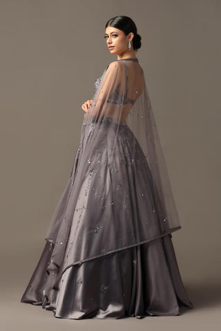 Gray satin lehenga set