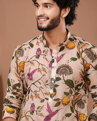 Organza kurta set for Indian Wedding – Cream Lemon Printed by AHI Clothing