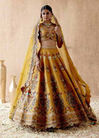 Mustard dupion silk lehenga set