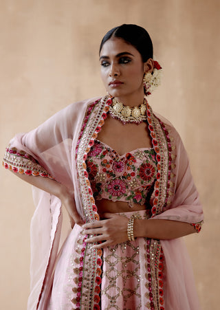 Pink raw silk lehenga set