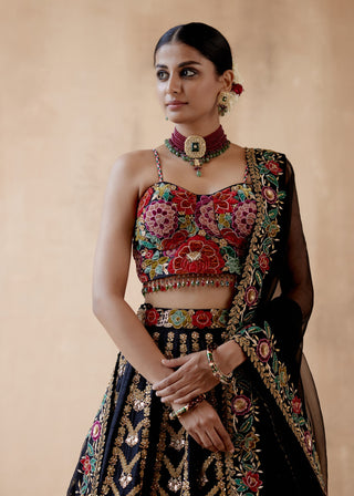 Black raw silk lehenga set
