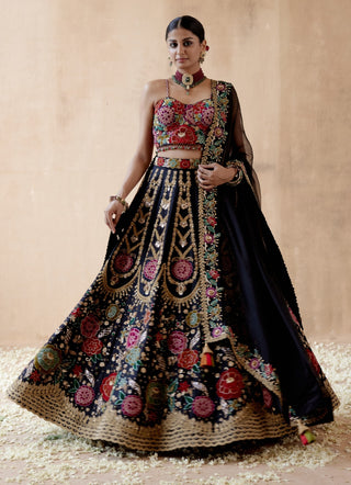 Black raw silk lehenga set