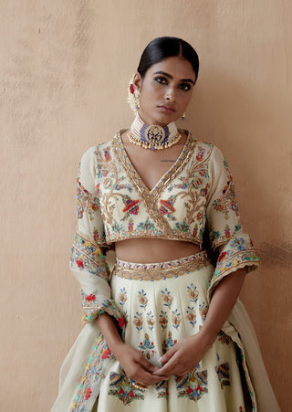 Mint green dupion silk lehenga set