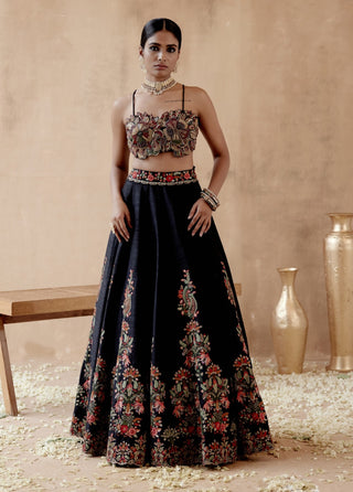 Black raw silk lehenga set