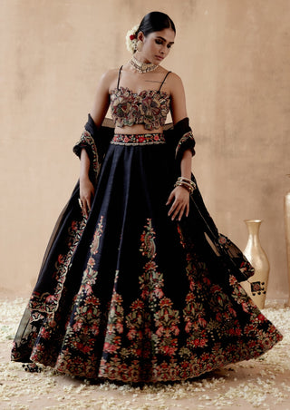 Black raw silk lehenga set
