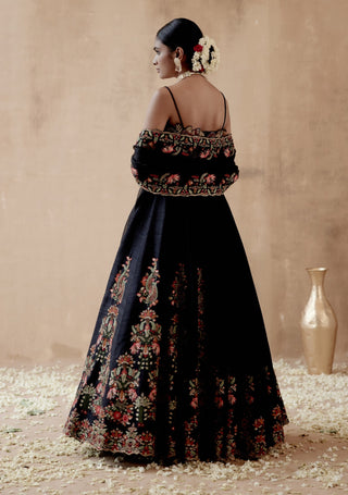 Black raw silk lehenga set