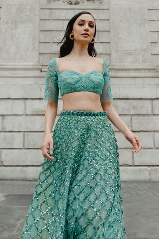 Lace Lehenga Set for Indian Wedding - Blue Victorian Lace by The Little Black Bow