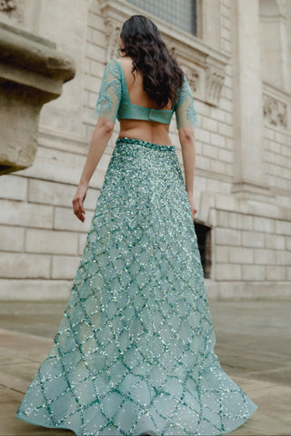 Lace Lehenga Set for Indian Wedding - Blue Victorian Lace by The Little Black Bow