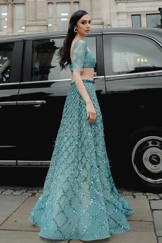 Lace Lehenga Set for Indian Wedding - Blue Victorian Lace by The Little Black Bow