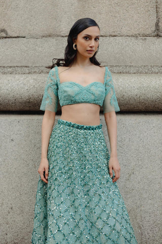 Lace Lehenga Set for Indian Wedding - Blue Victorian Lace by The Little Black Bow