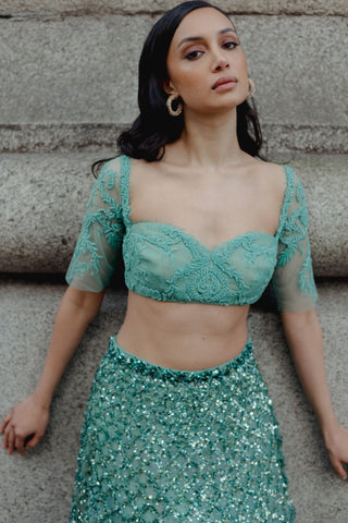 Lace Lehenga Set for Indian Wedding - Blue Victorian Lace by The Little Black Bow