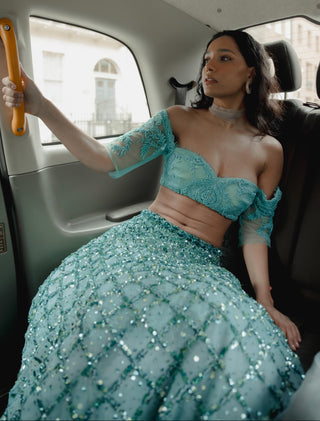 Lace Lehenga Set for Indian Wedding - Blue Victorian Lace by The Little Black Bow