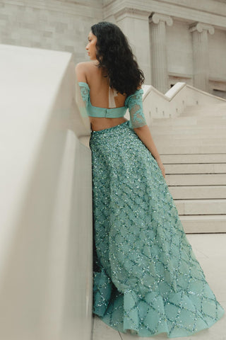 Lace Lehenga Set for Indian Wedding - Blue Victorian Lace by The Little Black Bow