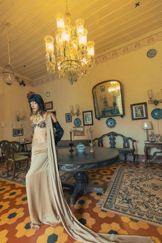 Gold draped saree - Contemporary Wear - Art Deco Set by The Little Black Bow