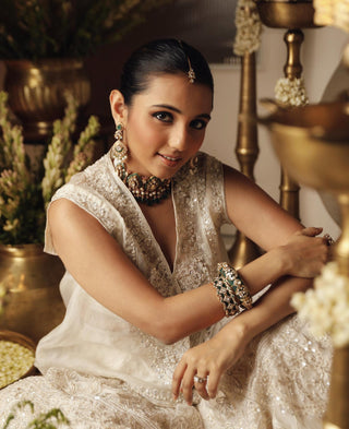 Ivory moti safarnama lehenga set