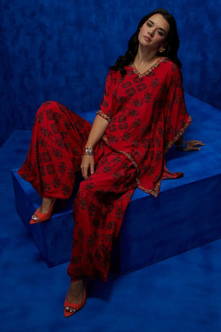 Orange floral printed kaftan with pants