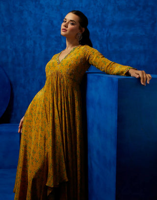 Sunflower yellow floral printed gown