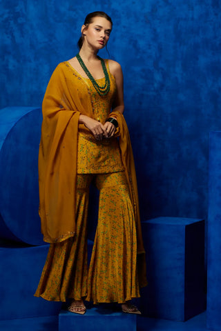 Yellow printed sharara set