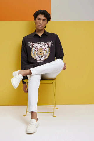 Black tiger print shirt