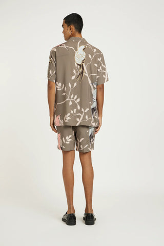 Beige forest print shirt with shorts