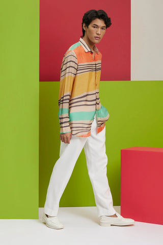 Multicolor waves button-down shirt