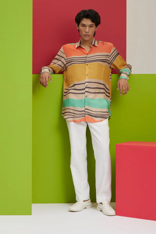 Multicolor waves button-down shirt