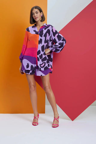 Multicolor printed over size shirt with shorts