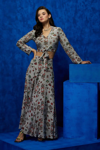 Gray printed crop top and palazzo