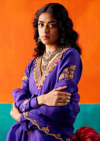 Indigo floral anarkali set