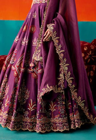 Dark purple floral embroidery lehenga set