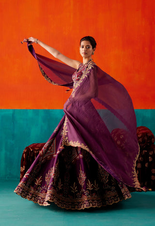 Dark purple floral embroidery lehenga set