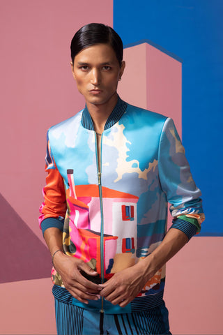 Blue beach house postcard co-ord set