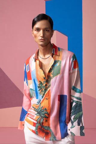 Pink ascending horizons postcard full sleeve shirt