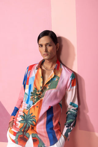 Pink ascending horizons postcard full sleeve shirt