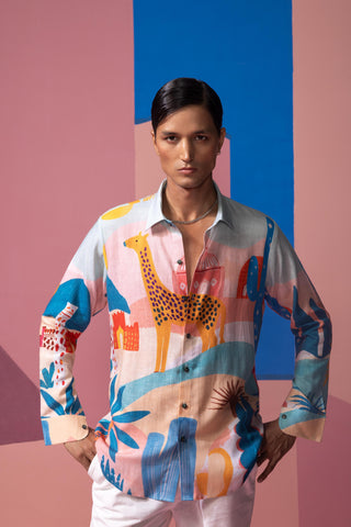 Blue sunset safari postcard full sleeve shirt