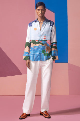 Blue the monkey gate postcard full sleeve shirt