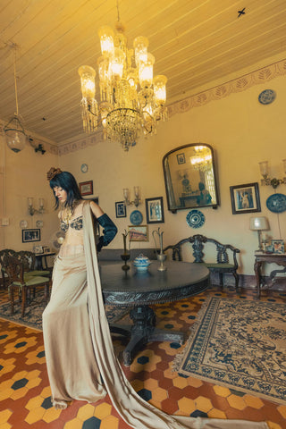 Gold draped saree - Contemporary Wear - Art Deco Set by The Little Black Bow